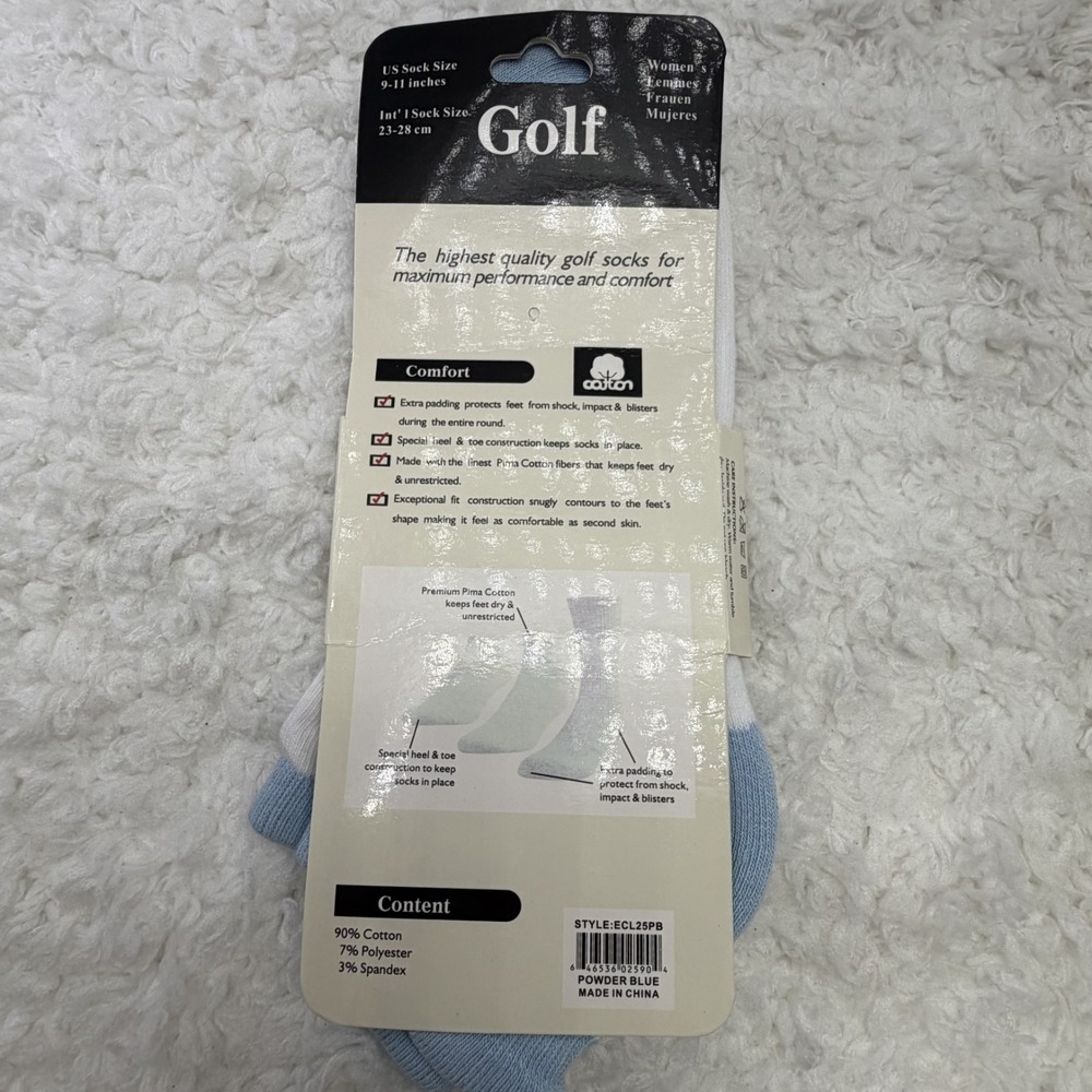 Ecco Women's Golf Socks Pima Cotton Powder Blue 9-11 Inches New - Picture 2 of 2